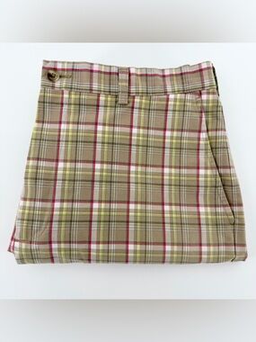 Roundtree & Yorke Gold Label Plaid Shorts Men’s 36 Tan Beige Flat Front EUC